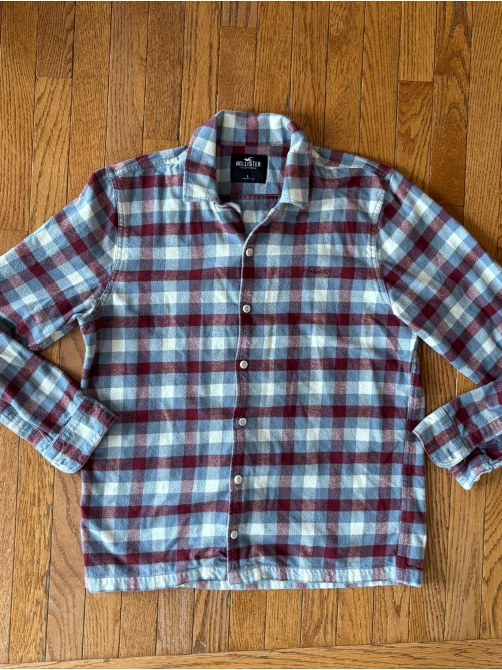 Hollister maroon  and Light Blue Plaid  checked flannel button down Shirt